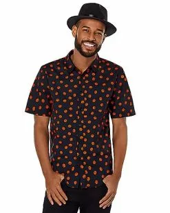 Pumpkin Print Button Down Shirt -Halloween Store 01526292 c