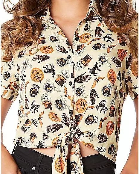 Adult Vintage Halloween Icon Tie Front Shirt And Tote Bag 5 Adult Vintage Halloween Icon Tie Front Shirt And Tote Bag - Image 3