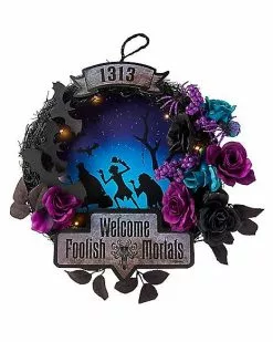 Light-Up Welcome Foolish Mortals Wreath - The Haunted Mansion -Halloween Store 01547314 b