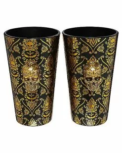Gothic Noir Skull Glass Set 2 Pack - 16 Oz.