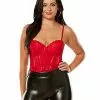 Red Pleather Lace Cup Bodysuit 1 Red Pleather Lace Cup Bodysuit -Halloween Store 01587500 a